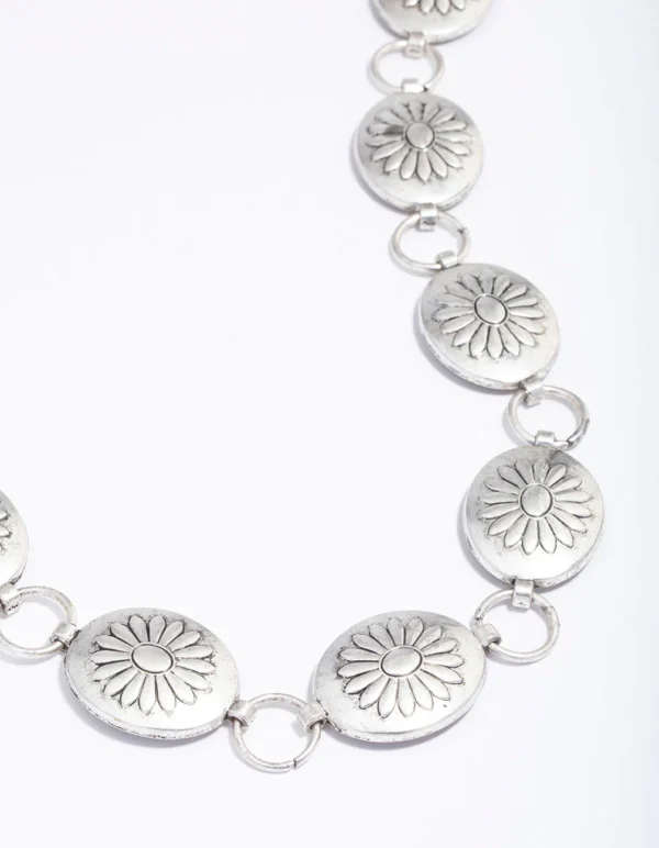 Silver Boho Flower Open Circle Belt