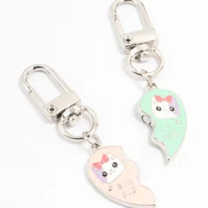 Kids Pink & Blue Sister Silver Keyrings
