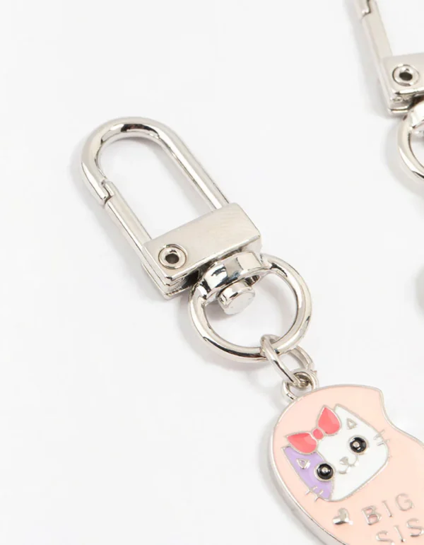 Kids Pink & Blue Sister Silver Keyrings