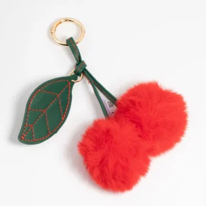 Gold Red Cherry Fabric Keychain