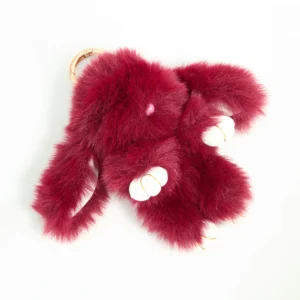 Red Fluffy Fabric Small Bunny Keychain