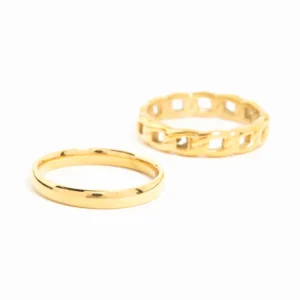 Waterproof Gold Plated Stainless Steel Chain Link Rings 2-Pack