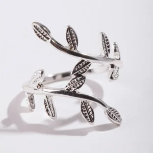 Silver Leaf Double Band Ring