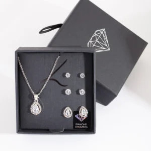 Diamond Simulant Pear Drop Earrings Necklace Set