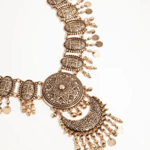 Burnished Gold Boho Bead Drop Necklace