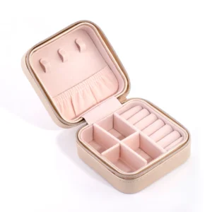 Gold Smooth Faux Leather Square Jewellery Box