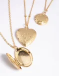 Worn Gold Mix Locket Triple Row Necklace