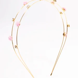 Kids Gold Diamante Flower Double Row Headband