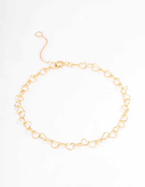 Gold Plated Sterling Silver Linked Hearts Bracelet