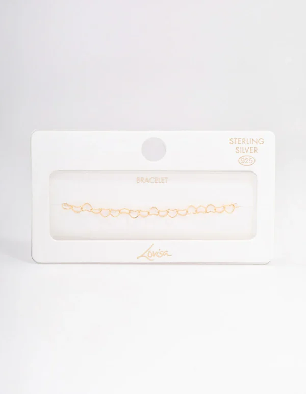 Gold Plated Sterling Silver Linked Hearts Bracelet