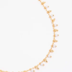 Gold Plated Beaded & Freshwater Pearl Drop Necklace