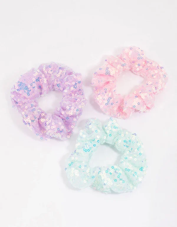 Kids Mixed Sequined Pastel Hair Scrunchies Pack
