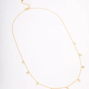 Gold Plated Sterling Silver Cubic Zirconia Droplet Pendant Necklace