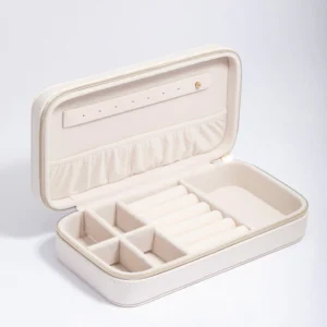 Cream Faux Leather Rectangle Jewellery Box