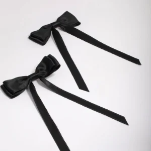 Black Fabric Satin Scallop Hair Bow Pack
