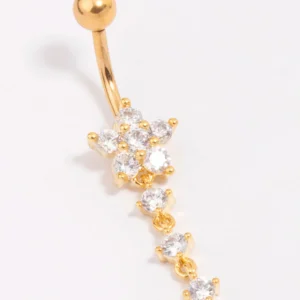 Gold Plated Titanium Cubic Zirconia Flower Belly Bar