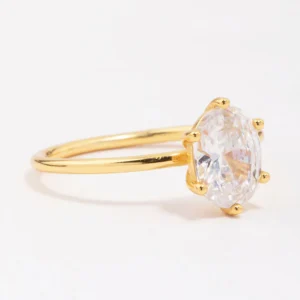 Gold Plated Sterling Silver Oval Solitaire Ring