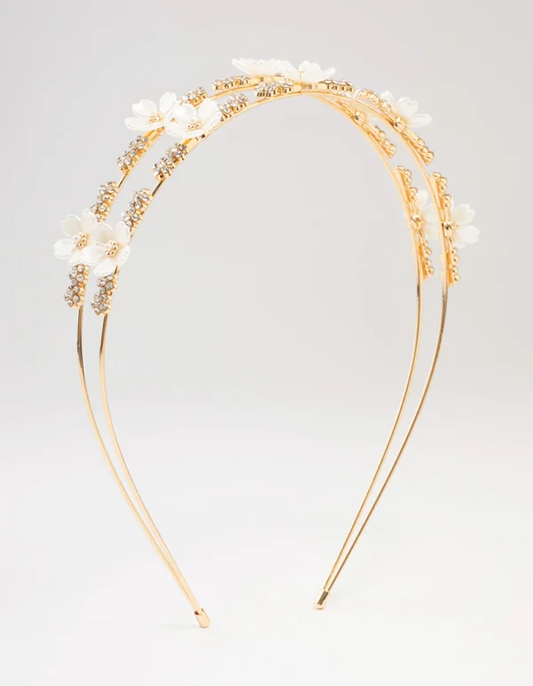 Gold Mini Crystal Flower Beaded Headband