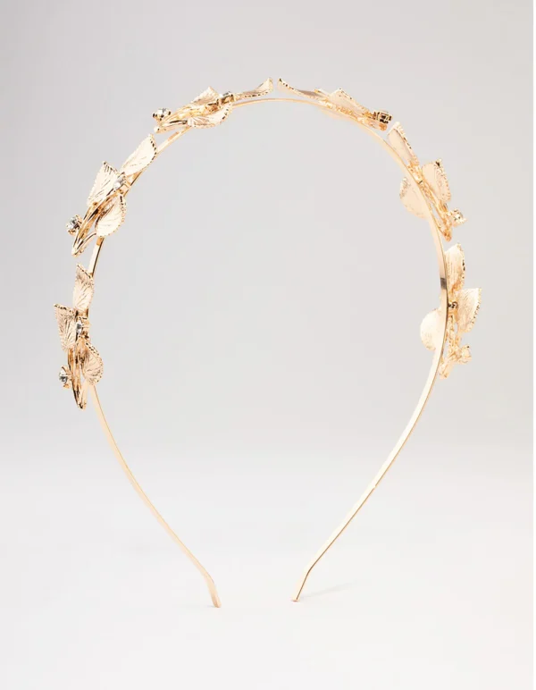 Gold Small Leafy Crystal Headband