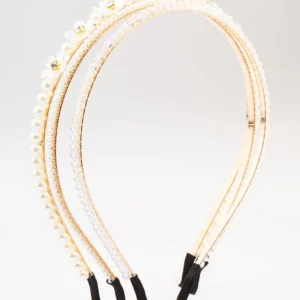 Gold Crystal Pearl Flower Headband 3-Pack