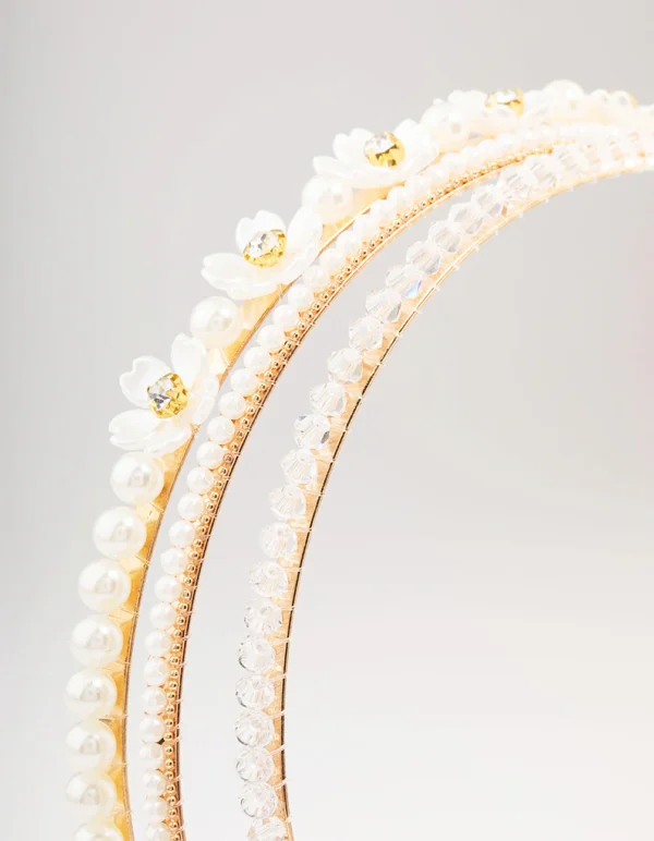 Gold Mini Crystal Flower Beaded Headband