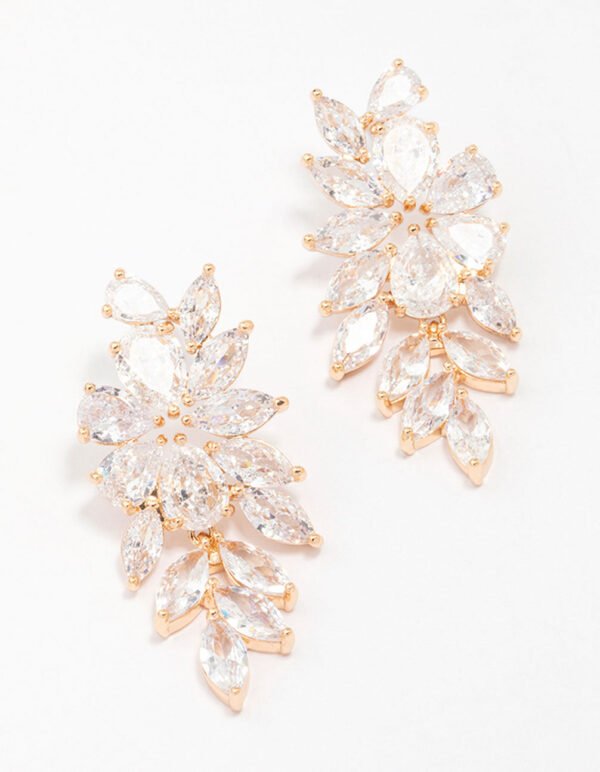 Gold Flower Cluster Drop Earrings