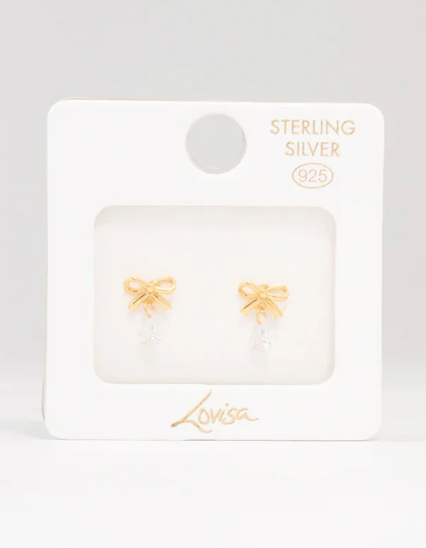Gold Plated Sterling Silver Bow & Pear Earrings