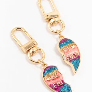 Kids Rainbow Glitter BFF Gold Keyrings 2-Pack