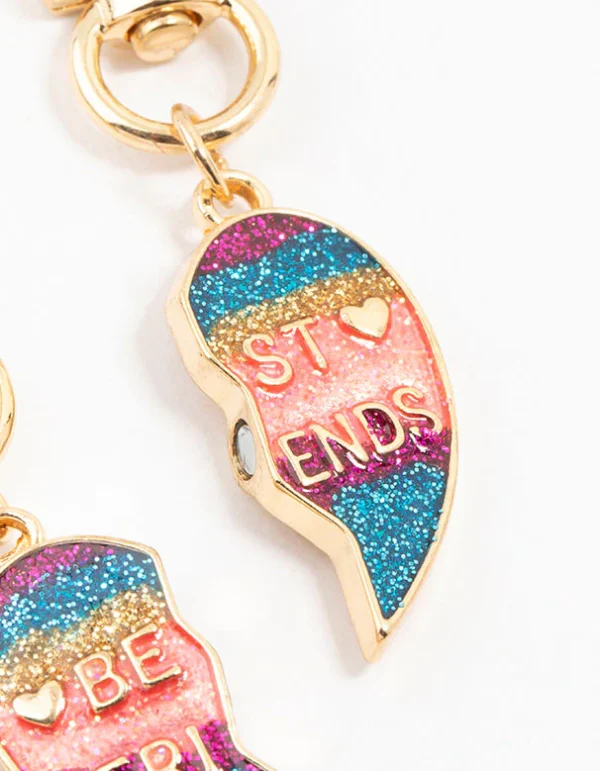 Kids Rainbow Glitter BFF Gold Keyrings 2-Pack