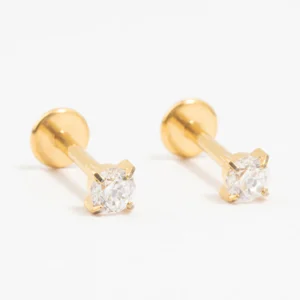 Gold Plated Titanium Cubic Zirconia Stud Flat Backs 2-Pack