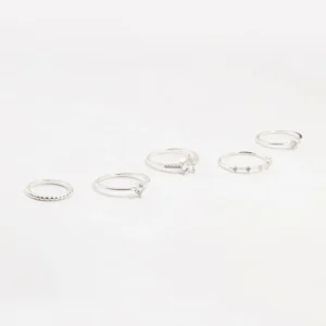 Silver Fine Pear Shaped Cubic Zirconia Rings 5-Pack