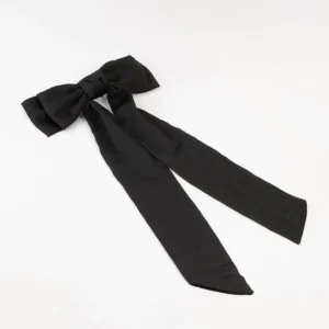 Black Relaxed Fabric Extra Long Bow Clip