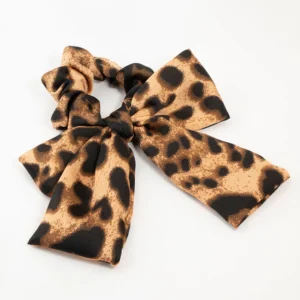 Leopard Satin Bow Scrunchie