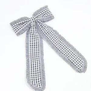 Black Gingham Fabric Frilled Bow Clip