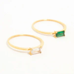 Waterproof Gold Plated Stainless Steel Baguette Cut Cubic Zirconia Rings 2-Pack