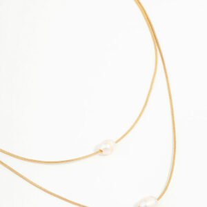 Waterproof Gold Plated Stainless Steel Layered Pearl Pendant Necklace