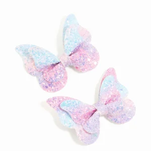 Kids Mini Blue & Pink Glitter Butterfly Clips 2-Pack