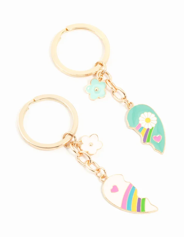 Kids Rainbow Glitter BFF Gold Keyrings 2-Pack