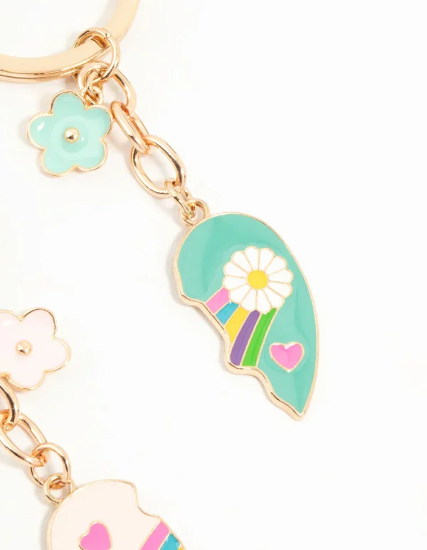 Kids Rainbow Glitter BFF Gold Keyrings 2-Pack