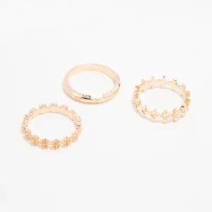 Gold Flower Vine Stacking Rings 3-Pack