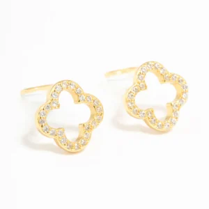 Gold Plated Sterling Silver Cubic Zirconia Flower Stud Earrings