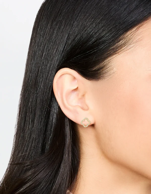 Gold Plated Sterling Silver Cubic Zirconia Flower Stud Earrings