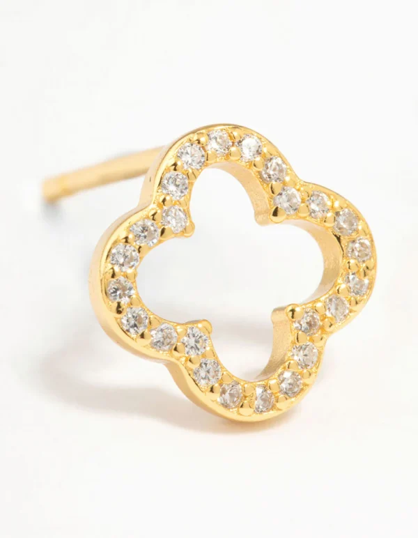 Gold Plated Sterling Silver Cubic Zirconia Flower Stud Earrings