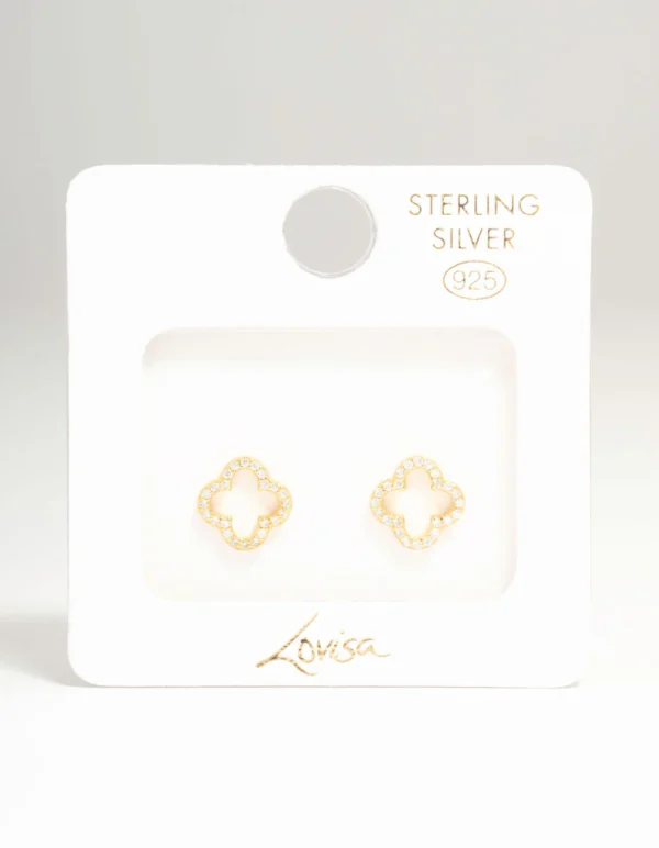 Gold Plated Sterling Silver Cubic Zirconia Flower Stud Earrings