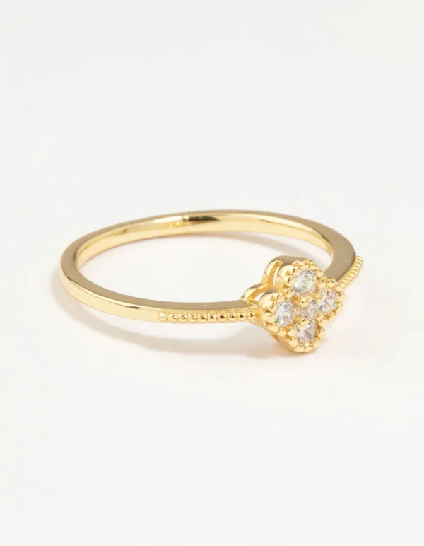 Gold Plated Sterling Silver Cubic Zirconia Flower Ring