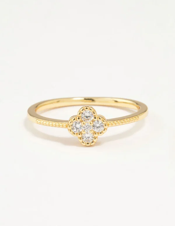 Gold Plated Sterling Silver Cubic Zirconia Flower Ring