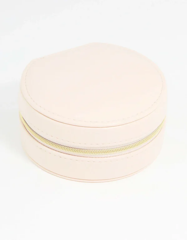 Cream PU Leather Small Round Jewellery Box