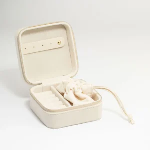 Cream Suede Small Square Jewellery Case
