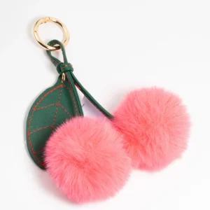 Gold Pink Cherry Fabric Keychain