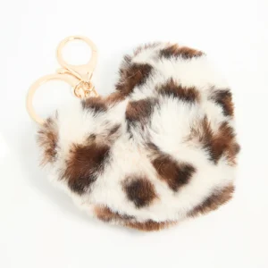 Fluffy Fabric Leopard Print Heart Keychain